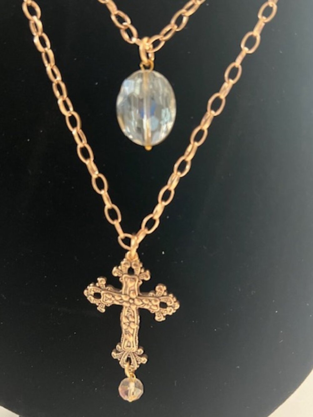 Katia Designs Gold Layered Cross Necklace "I Am Loved" Crystal Pendant - NWOT - Picture 2 of 3